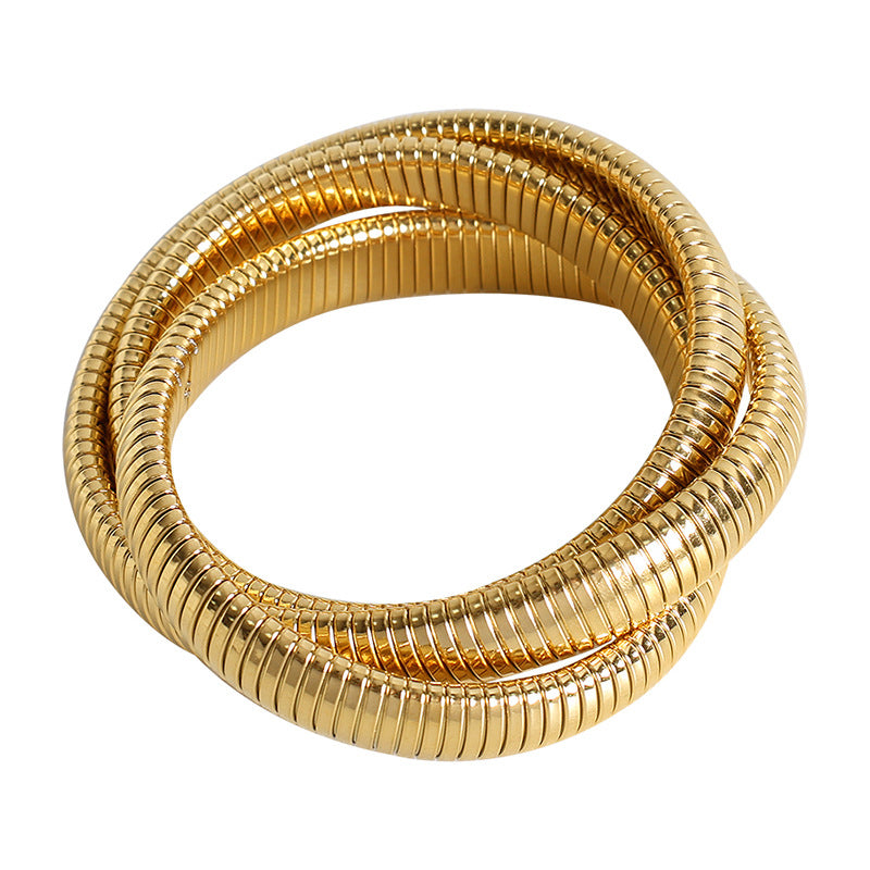 Wholesale Titanium Steel Triple Wrap 18K Gold Plated Stainless Steel Bracelet